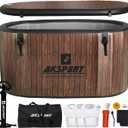 AKSPORT Ice Bath Tub for Athletes, 151 Gallons Inflatable Cold Plunge Tub Compatible with Water Chillers, Icebath for Recovery & Cold Water Therapy, Portable Bathtub for Indoor & Outdoor-Wood (Brown)