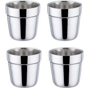 TeamFar Coffee Cup Espresso Cup Mug Set of 4, Double Wall Stainless Steel Tea Cups, Reusable & Stackable, Mirror Finish & Dishwasher Safe - 6 Ounce (4 Count (Pack of 1))