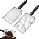 2 PCS Gardening Soil Sifter 3.8 & 5mm Mesh Stainless Steel Square Compost Sieves with Handle Portable Scoop Shovels for Soil, Rocks, Sand, Dirt