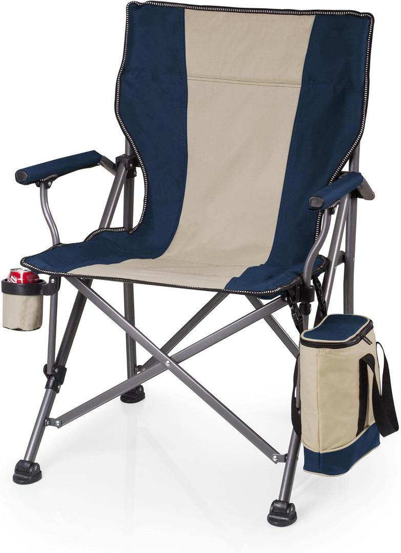 PICNIC TIME Outlander XL Heavy Duty Folding Camping Chair with Insulated Cooler, Oversized Portable Lawn, Beach & Camp Chair with Cup Holder, Storage Pocket, Carry Bag, 400 lb Capacity (Navy Blue)
