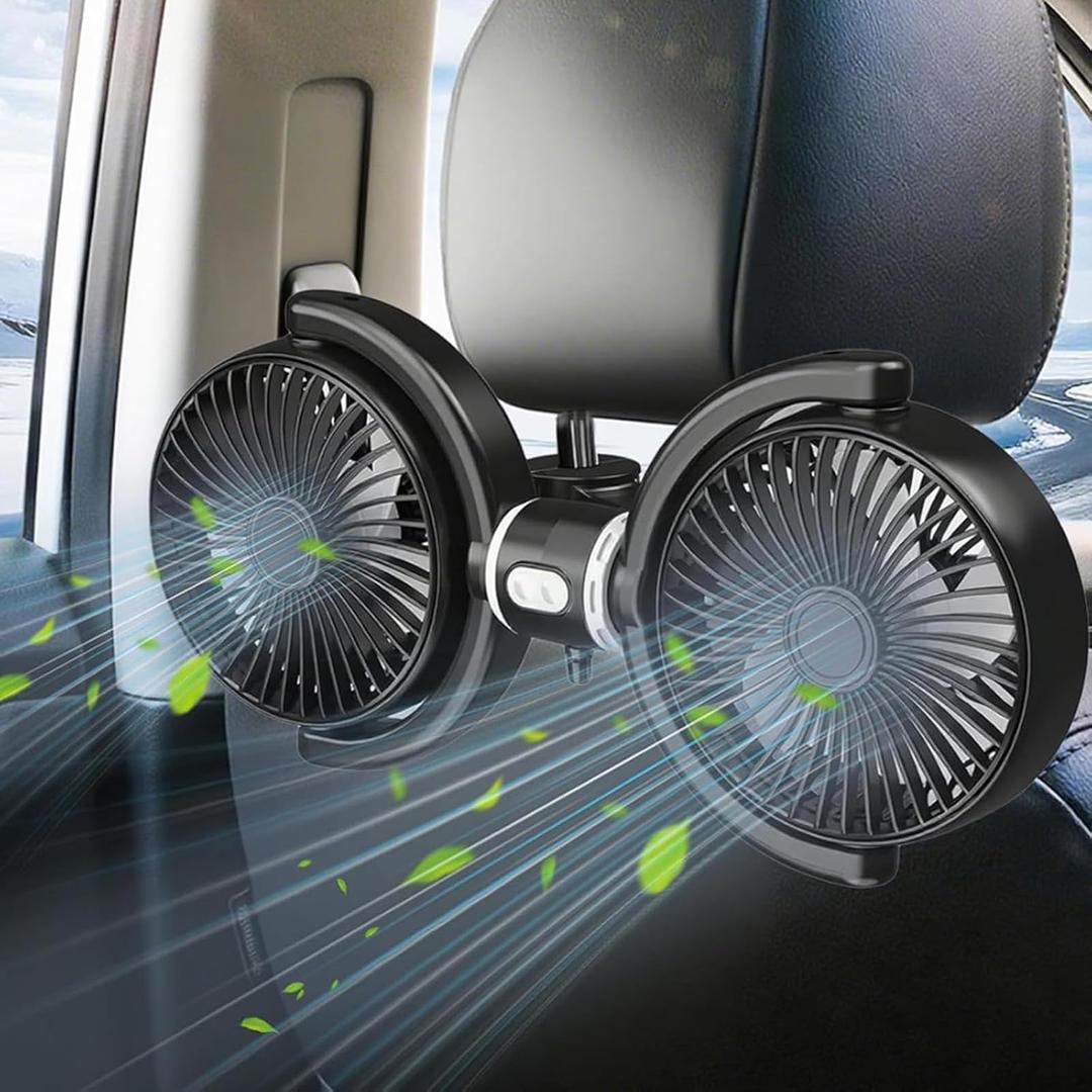 Car Fan for Backseat kids, Dual Head USB Car Seat Fans,Powerful 3 Speeds 360° Rotatable Dual Head Cooling Car Seat Fan for Sedan SUV RV Truck Vehicle