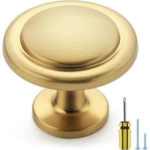 Ravinte 30 Pack 1-1/4" Cabinet Handles Brushed Brass Kitchen Knobs Dresser Drawer Pulls Gold Round Door Knobs Cabinet Hardware