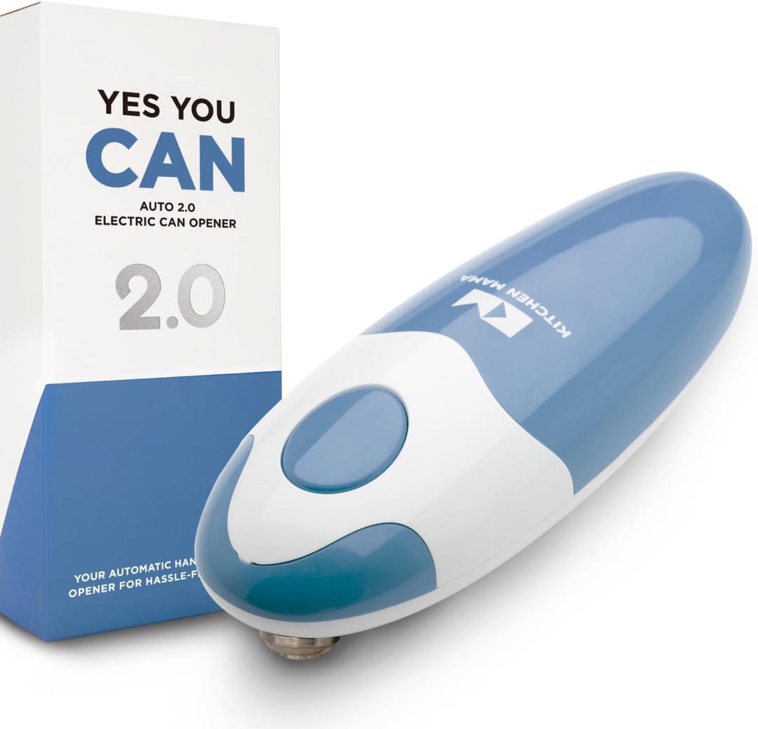 Kitchen Mama Auto 2.0 Electric Can Opener: Refined Blade Opens Almost Any Can - Automatic, Hands Free, Smooth Edge, Lid Lift, Battery Operated, YES YOU CAN (Morandi Blue)