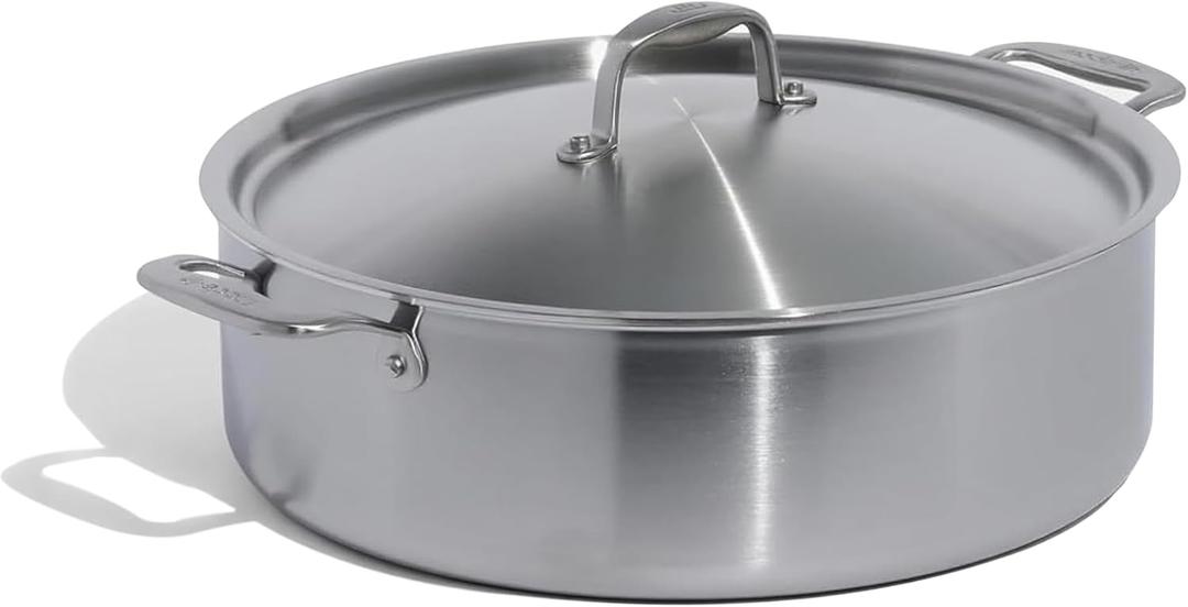Made In Cookware | 10 Quart Stainless Steel Rondeau Pot w/Lid | 5 Ply Stainless Clad | Professional Cookware | Crafted in Italy | Induction Compatible