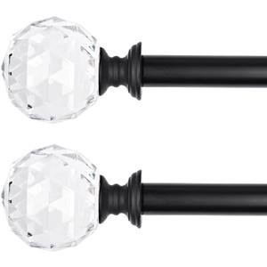 2 Pack 3/4 Inch Diameter Adjustable Curtain Metal Rod with Round Clear Acrylic Ball Finials，48 to 84 Inch