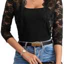 Urchics Womens Open Front Lace Shrug Top 3/4 Sleeve Cropped Cardigan Elegant Jacket Bolero Shrugs (Small, 01-black Lace)