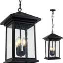Classic Outdoor Hanging Lantern  Weather-Resistant, Stylish, Matte Black Finish, Clear Seeded Glass and Functional, Extra Large Size