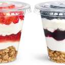 [50 Sets, 9 oz Clear Plastic Fruit Cups with Lid No Hole, Disposable Plastic Cups with Lids for Yogurt, Parfait, Pudding, Dessert, Cake, Ice Cream, Snack Cup Party Supplies