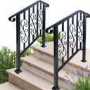 Hand Rails for Outdoor Steps, 3 Step Stair Handrail & Indoor Stair Railing Kit, Black Railings for Outdoor (2 Pack)