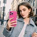 AIGOMARA Magnetic for iPhone 16 Pro Max Case, Compatible with Magsafe Cute Hot Pink Checkered Pattern Screen Protector Camera Protection Matte Translucent Checkerboard Phone Case for Women Girls