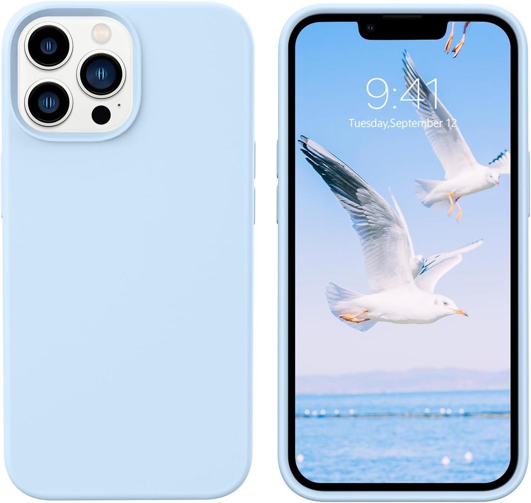 GUAGUA Compatible with iPhone 13 Pro Max Case Liquid Silicone Soft Gel Rubber Slim Microfiber Lining Cushion Texture Cover Shockproof Protective Phone Case for iPhone 13 Pro Max 6.7 Inch, Light Blue