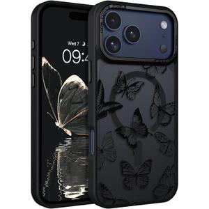 BENTOBEN for iPhone 17 Pro Max Case,Cute Butterfly Pattern 17ProMax Magnetic Case [Compatible with MagSafe] Translucent Matte Slim Shockproof Women Protective Cover for iPhone 17 Pro Max 6.9",Black