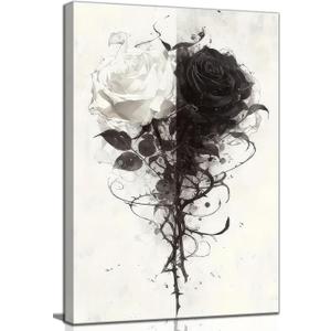 Black And White Rose Canvas Wall Art Grey Floral Roses painting Decor Pictures Modern Abstract Flower Plant Posters Prints for Living Room Bedroom office corridor bathroom Decoration (16"L x 12"W)