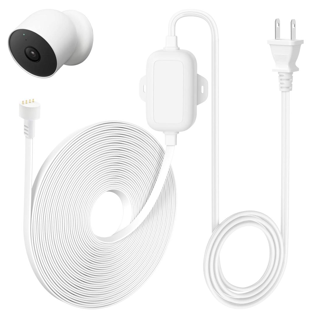 25ft/7.5m Power Cable Compatible with Google Nest Cam Outdoor or Indoor, Battery(2nd Gen), Weatherproof 5V 2A Charging Cable for Nest Cam Continuously with One-Piece Molding Adapter (1 Pack)