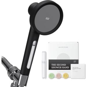 SecondShower Filtered Shower Hand for Hard Water | Clinically Proven for Skin Health, NSF Certified 99.9% Chlorine Removal, SPA Grade High Pressure, Korean Beauty Secret Natural Filter (Matte Black)