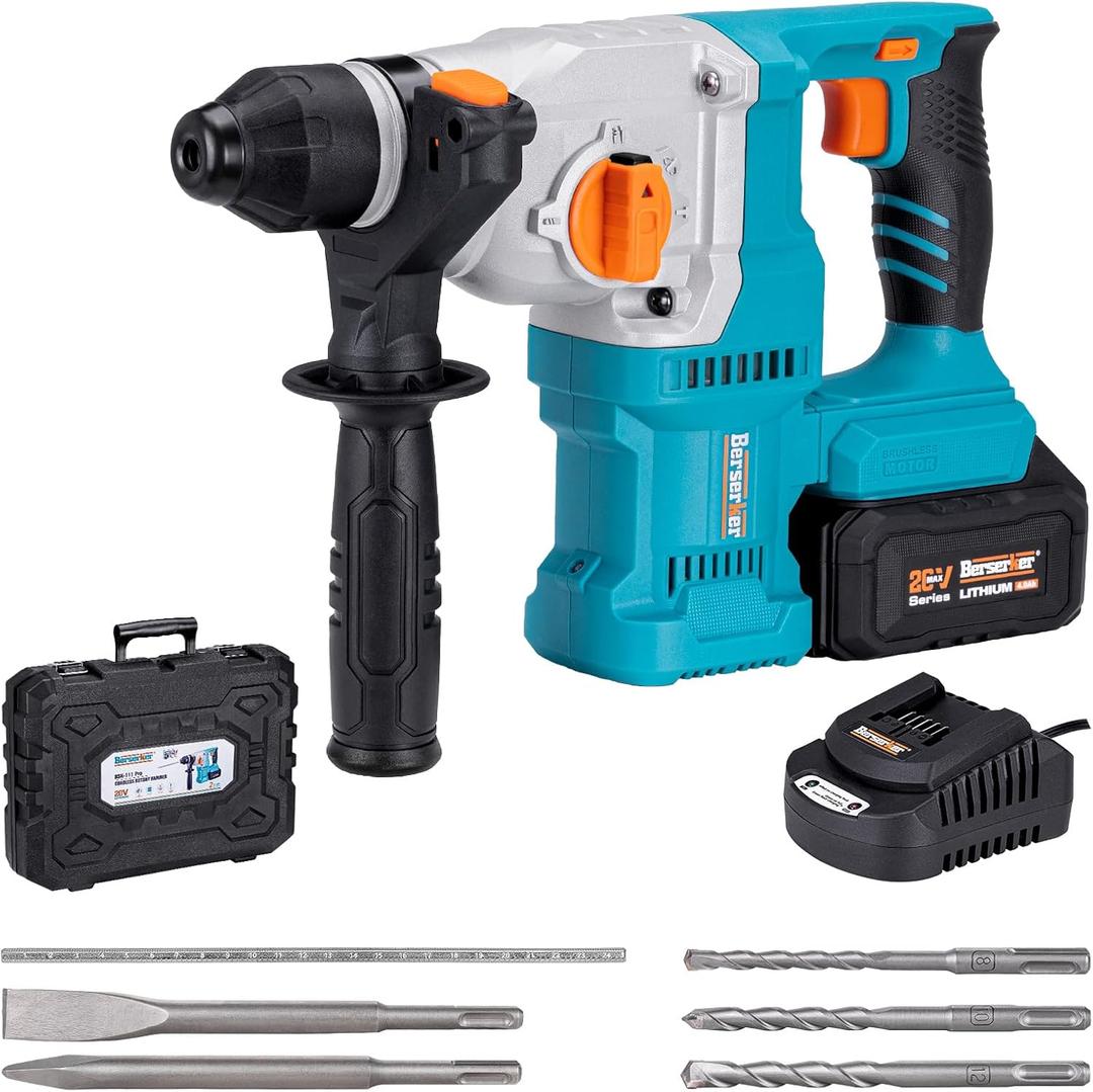 Berserker 1-1/8" SDS-Plus Cordless Rotary Hammer Drill for Concrete 111Pro
18.5V(20V Max) 4.0Ah Lithium-Ion Battery Powered with 3A Charger, 4 Functions Brushless Motor Variable Speed Safety Clutch