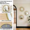 3 Set Gold Sunburst Mirrors for Wall Decorative Metal Mirrors Small Mirror Sets Decor Hanging Mirror Wall Sculpture for Bedroom Living Room Entryway