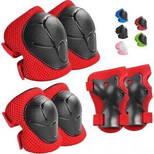 Kids Protective Gear Set Knee Pads for Kids 3-14 Years Toddler Knee and Elbow Pads with Wrist Guards 3 in 1 for Skating Cycling Bike Rollerblading Scooter (Red)