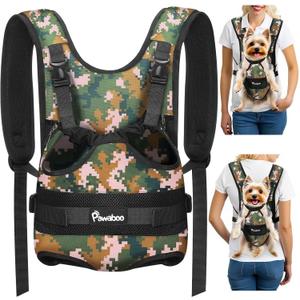 Pawaboo Pet Dog Front Carrier Backpacks, Legs Out Pet Carrier Backpack for Dogs, Adjustable Easy-fit Dog Chest Carriers for Small Medium Dogs Hands Free for Travel Hiking Cycling Camping, S, Camo