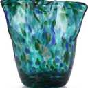 Hand Blown Glass vase, Green Wide-Mouth Petal-Shaped vase, Modern Glass Art Decoration, Ideal for Living Rooms, Kitchens, Weddings, Dining Tables, and Office Centerpiece Floral Arrangements. (C1)