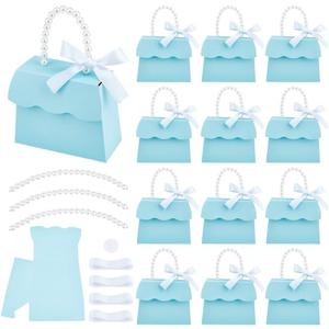 BENECREAT 16 Sets Light Cyan Wedding Favors Box DIY Set, 5.44.22.4 inch Decorative Gift Boxes with Pearl Handle, Ribbons, Stickers, Gift Boxes for Birthday, Party Favor
