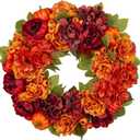 24" Artificial Fall Floral Wreath for Front Door Autumn Wreath with Pumpkin Peony Hydrangea for Halloween Thanksgiving Day Indoor Outdoor Farmhouse Window Wall Dcor