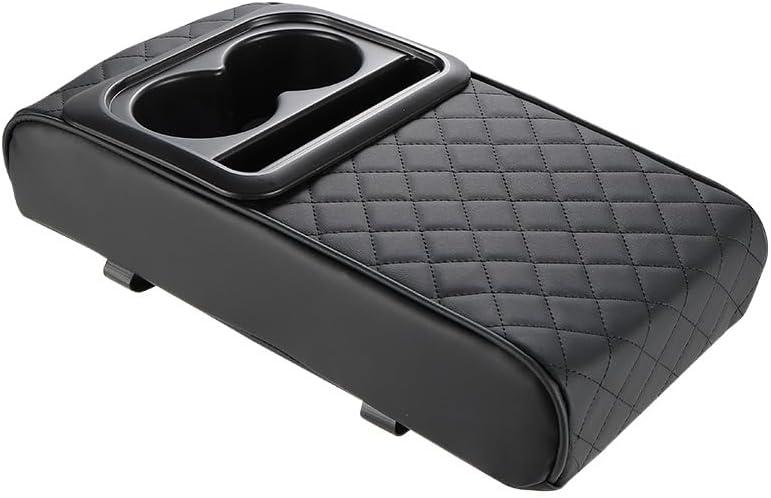 Edotim Center Console Cover for Car, Microfiber Leather Car Arm Rest Cover with 2 Cup Holders, Universal Car Accessories Interior, Black