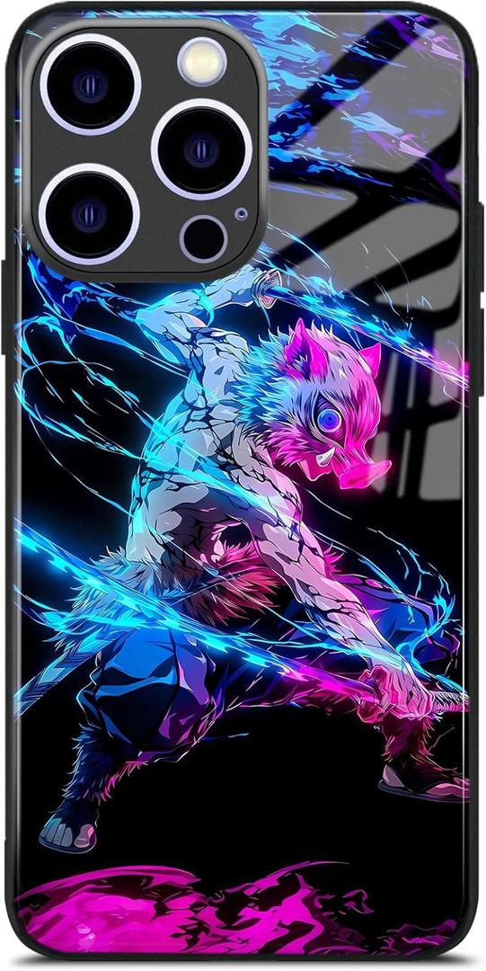 Anime Phone Case for iPhone 14 Pro Max, Slim-Fit Manga Design Glass Shell, Pocket-Friendly Precision Cutouts Protective Cover (Inosuke)
