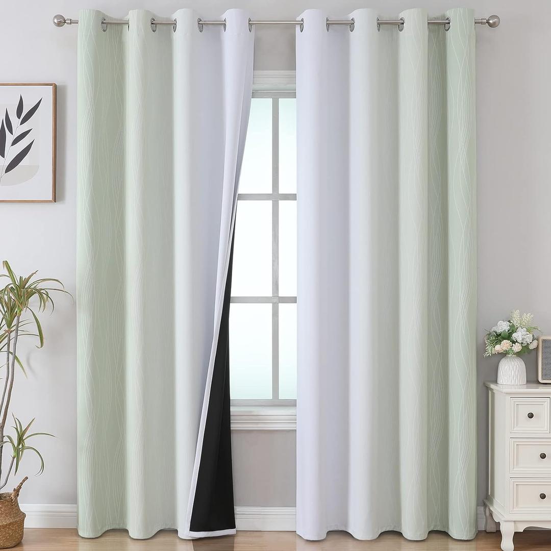 Estelar Textiler Sage Green and Greyish White Gradient Blackout Curtains for Bedroom, Thermal Insulated Ombre Blackout Drapes, Room Darkening Energy Saving Curtains for Living Room,52Wx84L,2 Panels