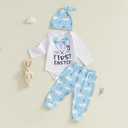 Gueuusu My First Easter Baby Boy Outfit Long Sleeve Bunny Romper Rabbit Long Pants Hat 3Pcs Clothes Set 3 6 12 18M (Blue)