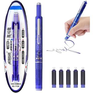 Fountain Pen Retractable: 0.38mm Blue&black Ink Transparent Barrel Includes 5 Refillable Ink Cartridges, Medium Nib Transparent Barrel for Smooth Writing No Leaking (Dark blue)
