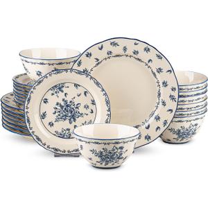 Ceramic Dinnerware Set, Series Western Ⅰ(Vintage Cobalt Blue)
Service for 8 people (24 Pcs), Microwave & Dishwasher Safe, Vintage floral pattern, Porcelain Dinnerware Set for Kitchen