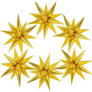 72 Pcs Star Balloons Foil Explosion Balloons Magic 12 Point Star Cone Balloon Arch Garlands Large for Birthday Wedding Anniversary Graduation Party Decorations Backdrops Gold