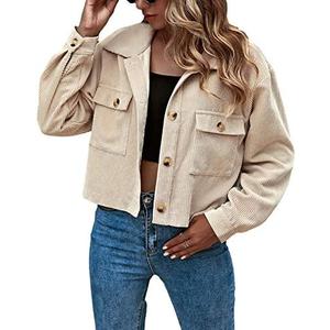 Gihuo Women's Fashion Cropped Shacket Button Down Corduroy Shacket Jackets Casual Plaid Long Sleeve Crop Jackets Tops L