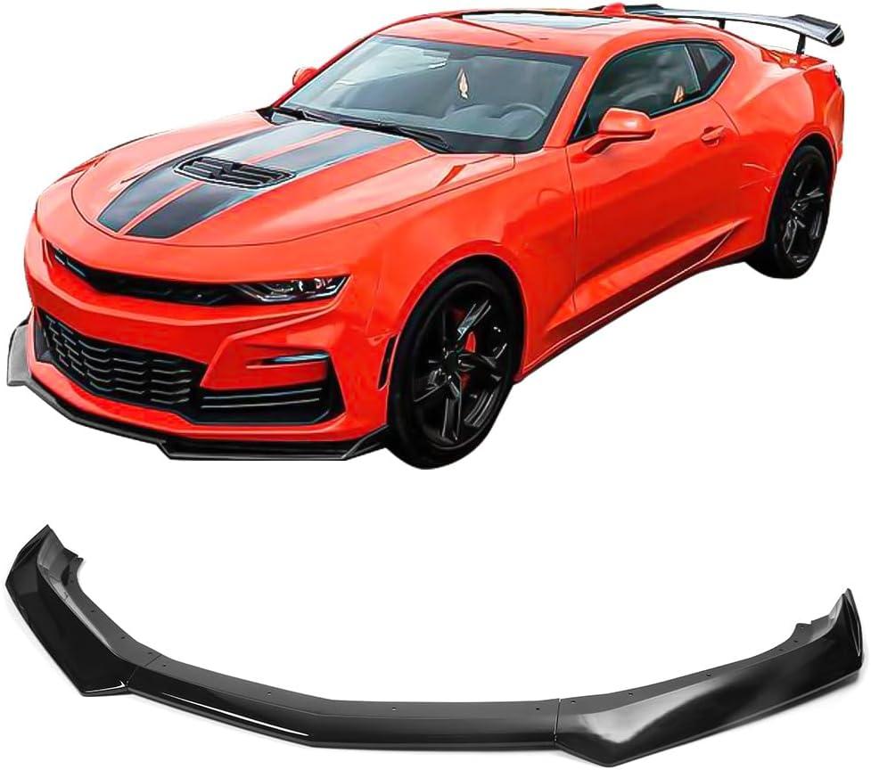 IKON MOTORSPORTS, Front Bumper Lip Compatible with 2016-2024 Chevy Camaro, 1LE Style Gloss Black Front Air Chin Dam Bodykit Underbody Lip Spoiler Splitter ABS Plastic