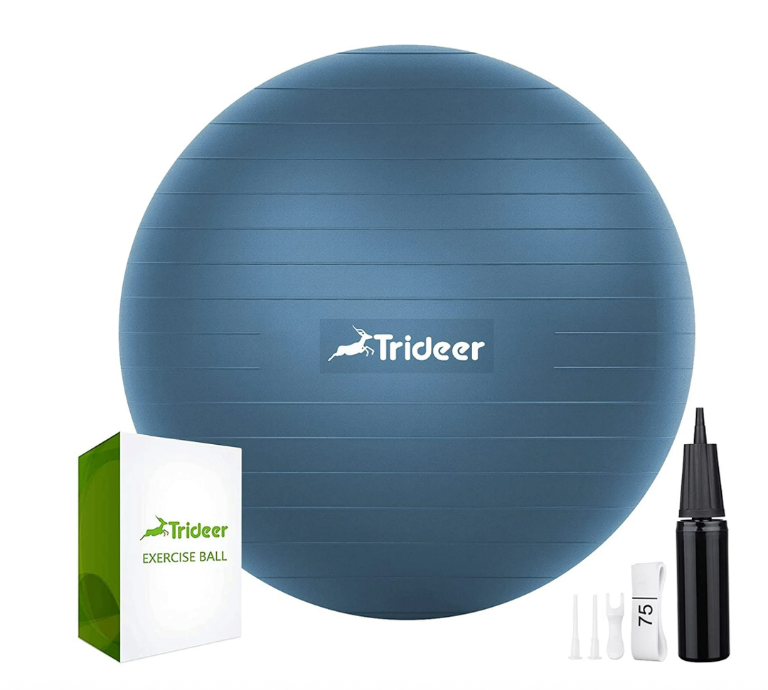 Trideer Anti-Slip Inflatable Yoga Ball with Quick Pump for Stability, Blue, Size L (23"-26")