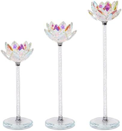 Tall Candle Candlestick Holders Set of 3 Lotus Flower Glitter Broken Glass Taper Candle Holder Centerpiece Dining Table Wedding Festive Fireplace Vintage Room Decor Housewarming Gift