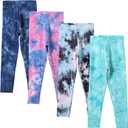 4 Pack Girls Printed Leggings Soft Yoga Pants Kids Tie-Dye Leggings (6-7 Years, Multicolor 2)