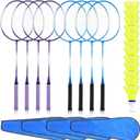 Woanger 8 Pack Badminton Rackets Set Including Badminton Racquets, Nylon Shuttlecocks and Carry Bag for Outdoor Backyard Games Beginners, 26.38 inches x 9.06 inches