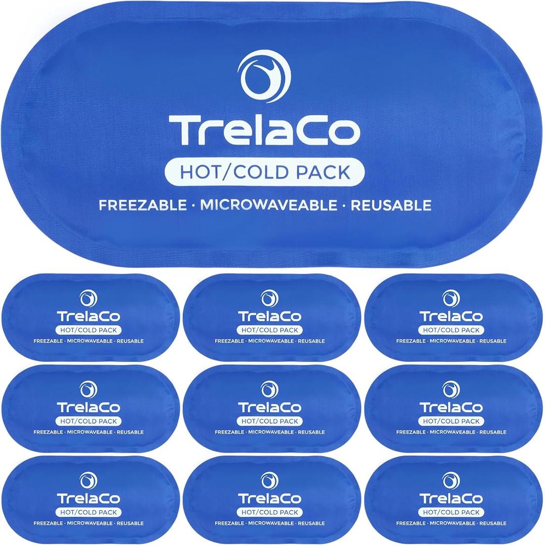 TrelaCo 10 Pcs Reusable Gel Ice Packs for Injuries, Gel Ice Packs Bulk for Injuries, Soft and Flexible, Hot and Cold Compress for Knees, Back, Shoulders, Arms, and Legs, 10 x 5 Inch