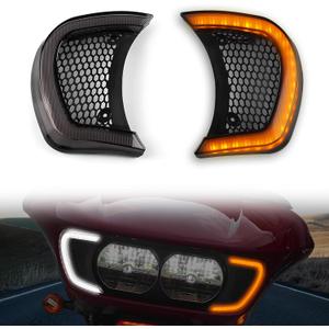 LED Headlight Vent Turn Signal for Road Glide, LED Fairing Vent Accent Lamp Indicator Side Lights for Harley Road Glide FLTRX Special FLTRXS CVO Ultra FLTRX 2015-2024 Accessories (Smoked Lens)