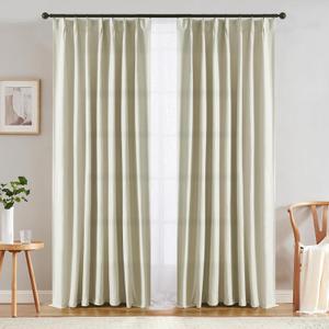 jinchan Pinch Pleated Curtain 84 Inch Length Light Filtering Light Linen Curtain for Bedroom Living Room Drape 1 Panel Back Tab Window Treatment