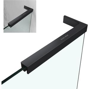 Shower Door Support Bracket, Stainless Steel Stabilizer Brace for 1/4"(6mm) 5/19"(8mm) 1/2"(10mm) Framless Shower Glass Door, 9.45 Inch Long, 3.4 Inch Right Bar, Matte Black (Glass on Right)