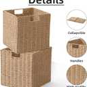 12x12x12in Wicker Storage Baskets for Shelves, Set of 2 Hand-Woven Paper Rope Wicker Basket,Foldable Cube Storage Bins, Natural Color Storage Cubes, Square Baskets for Organizing Decor