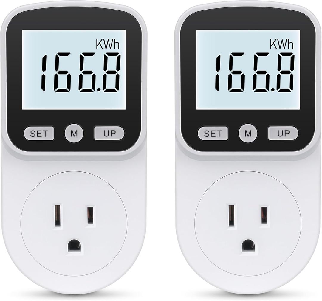 2 Pack Watt Meter Power Meter Plug Home Energy Monitor Electricity Usage Monitor, Electrical Usage Monitor, Energy Voltage Amps Meter Tester with Backlight, Overload Protection, 8 Display Modes (White)