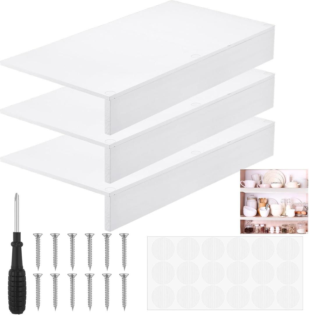 Hoolerry 3 Sets Wire Shelf Covers Wood Wire Rack Covers for Shelving Pantry Closet Removable Closet with 18 Grain Stickers for Pantry Home and Kitchen Organization(24 x 12 Inch,White)