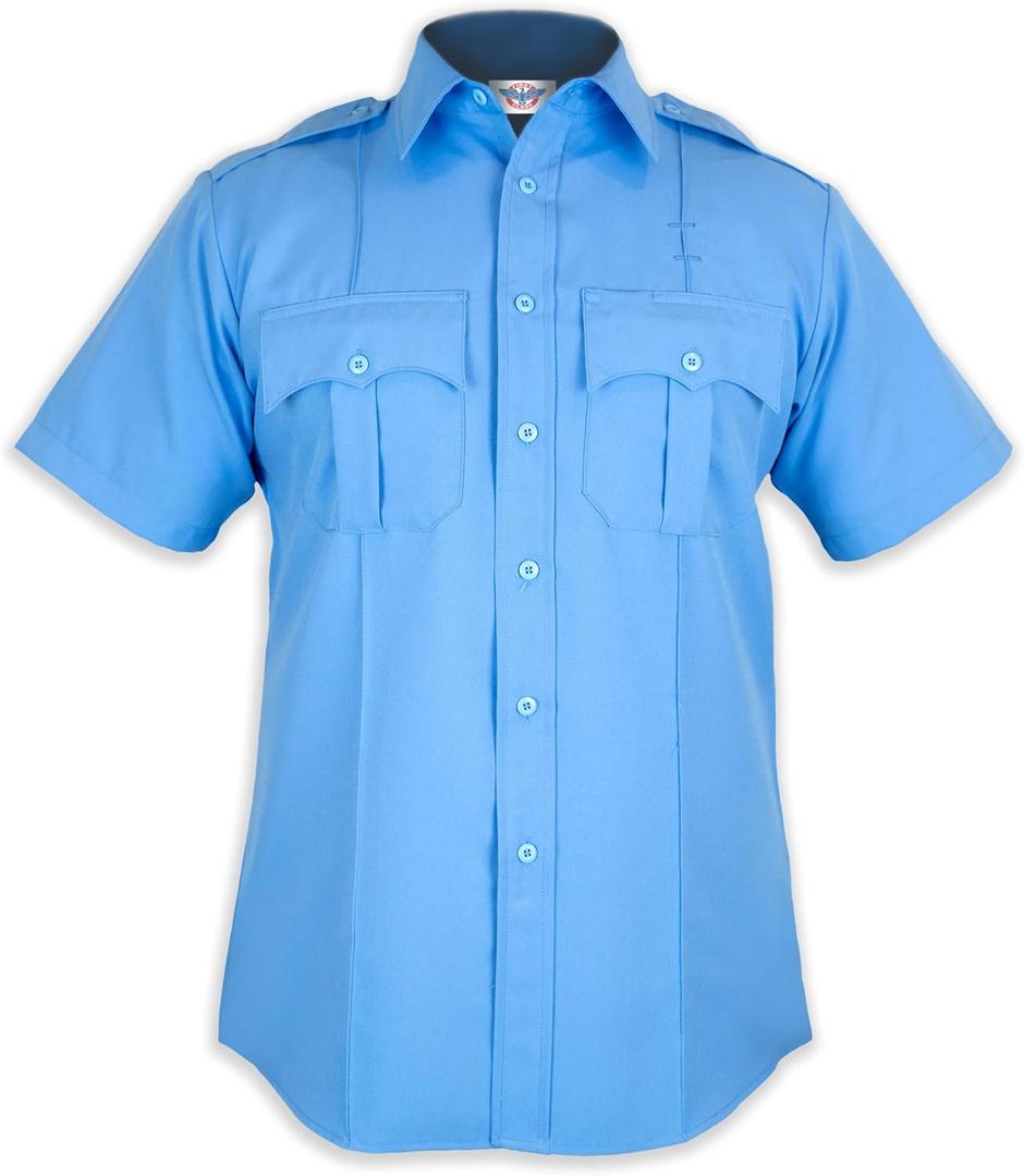 First Class 100% Polyester Short Sleeve Men's Uniform Shirt White (X-Large, Light Blue)
