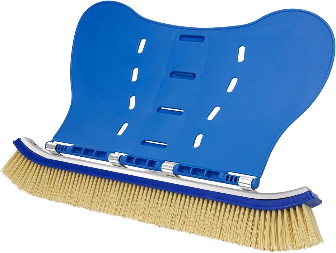 Pool Brush with Brush Tail for Cleaning Pool Walls Using Water Pressure, 18" Tough Plastic Bristles Pool Brush Head with EZ Clips Fit Most Poles (Pole not Included)