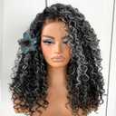 Grey Highlight Curly Wig Wear And Go Glueless Synthetic HD Lace Afro Wig 13x6 Black And White Skunk Stripe Kinky Curly (Oreo)