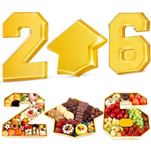 Tellingyou 3 Pcs 13.7" 2026 Graduation Fillable Letter, Plastic Number Trays for Food 2026, Charcuterie Number, Grad Fillable Letter for Class of Congrats Grad Party Supplies(2026, Gold)